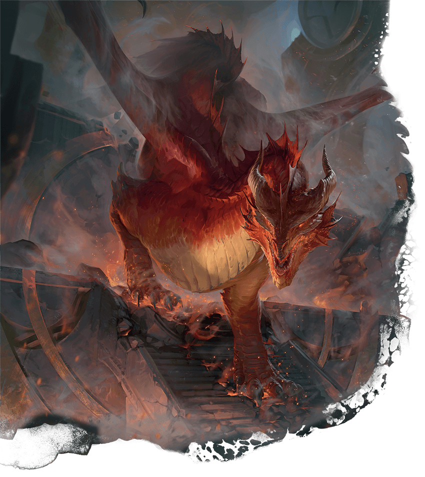 Огонь наполняет следы красного дракона, сотворившего заклинание Ашардалонов путь