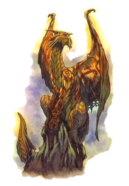 Золотой дракон с вырезанными на шкуре магическими отметинами