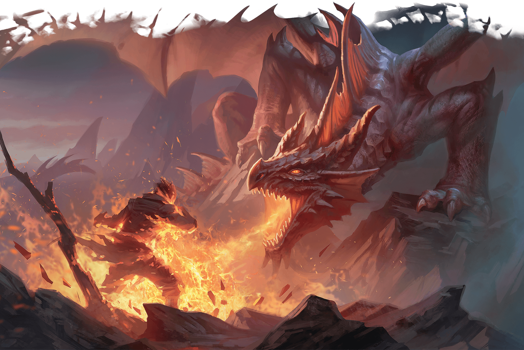 Красный дракон дышит огнём